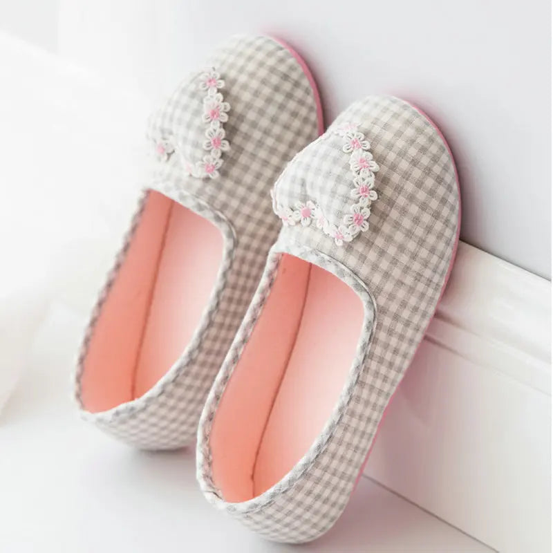 Cute Gingham Cotton Slippers
