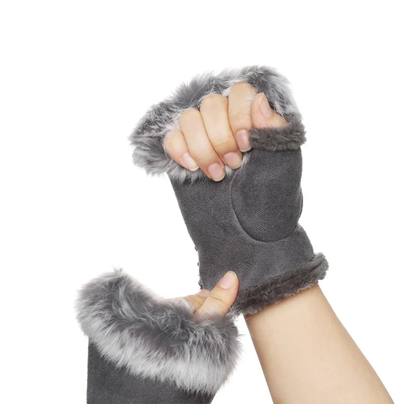 Fingerless Faux Rabbit Fur Gloves
