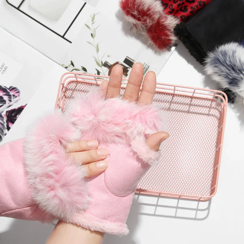 Fingerless Faux Rabbit Fur Gloves