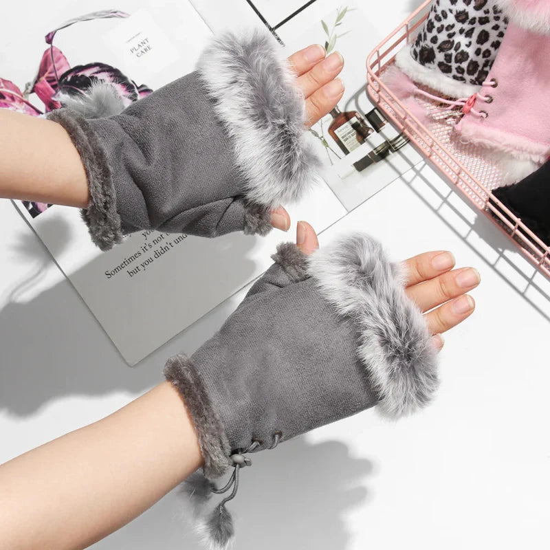 Fingerless Faux Rabbit Fur Gloves